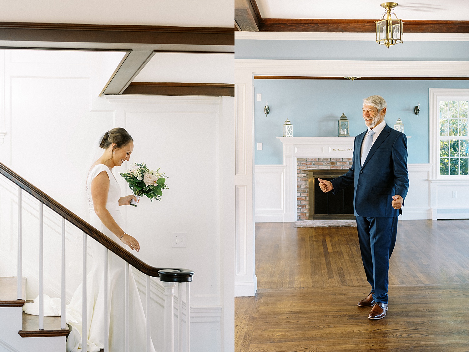 Father sees bride for the first time by Cape Cod wedding photographer Lynne Reznick