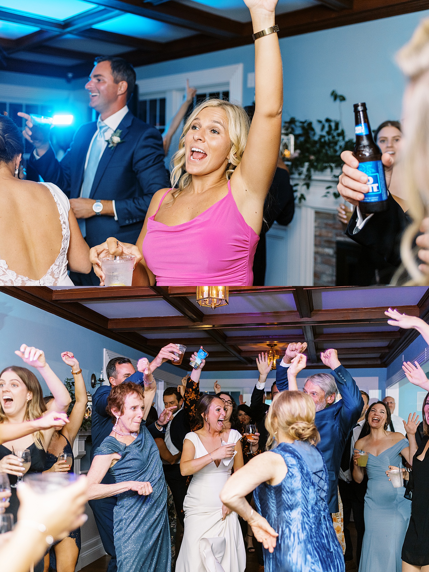Guests dancing at a reception by Cape Cod wedding photographer Lynne Reznick