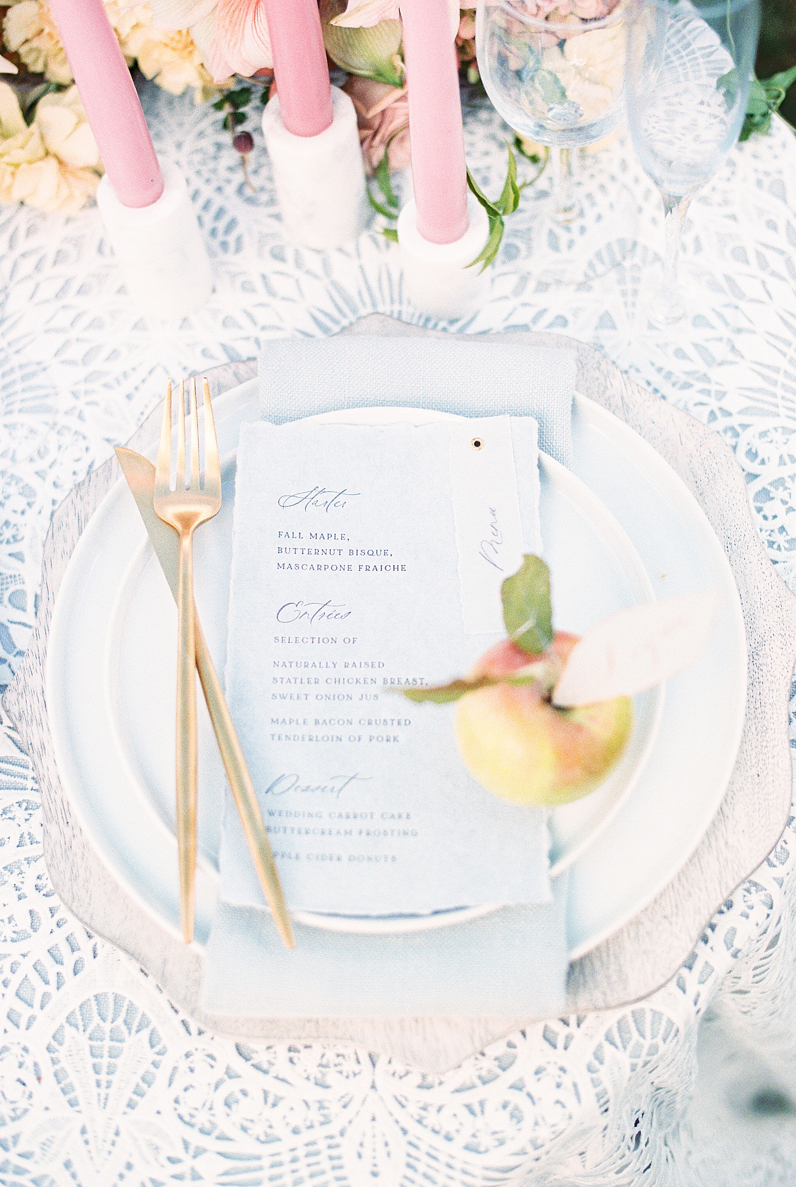 Menu for reception on a white table by New York Photography Lynne Reznick