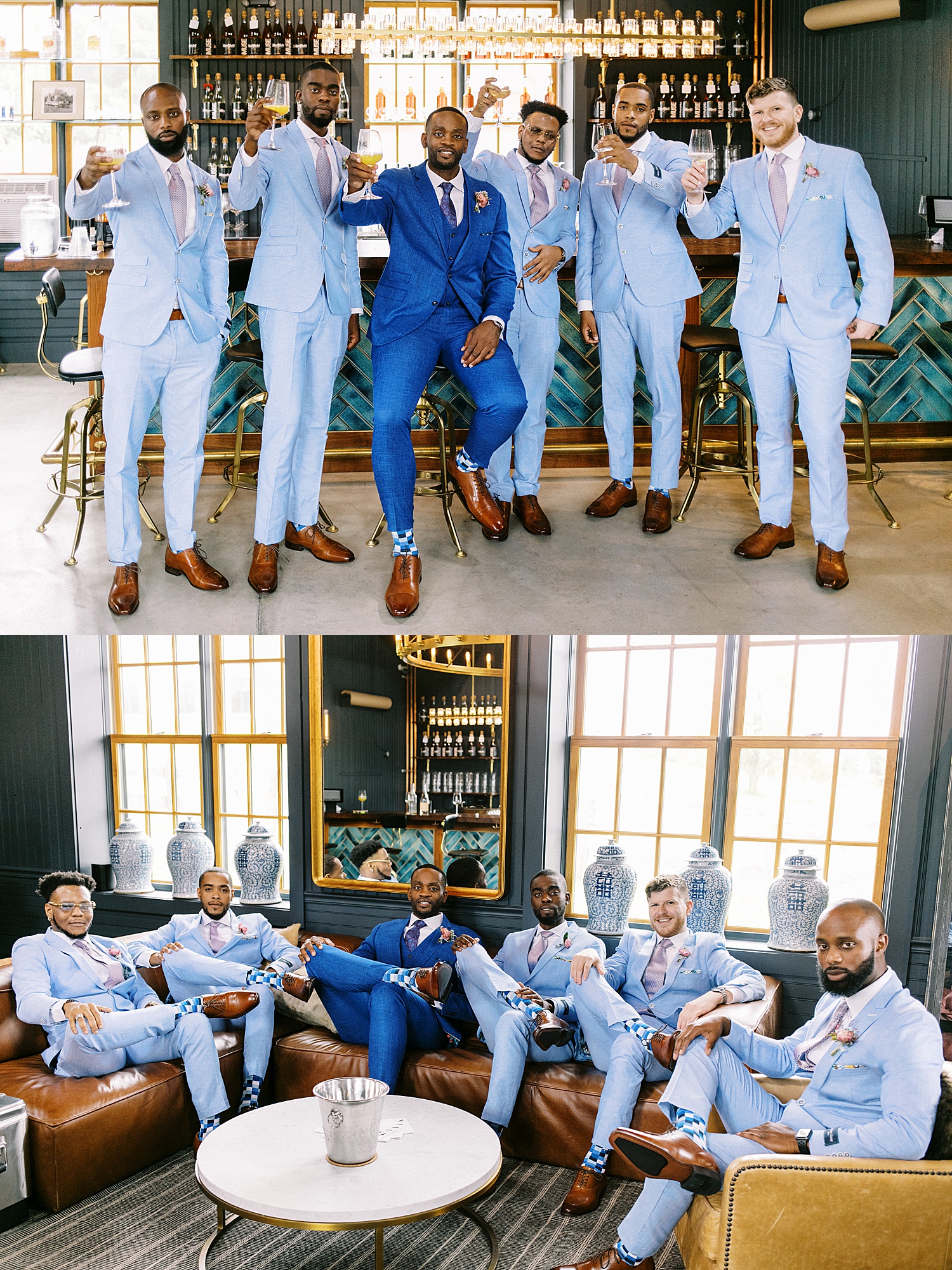 Groom and his groomsmen toasting before ceremony by a New York Wedding Photographer 