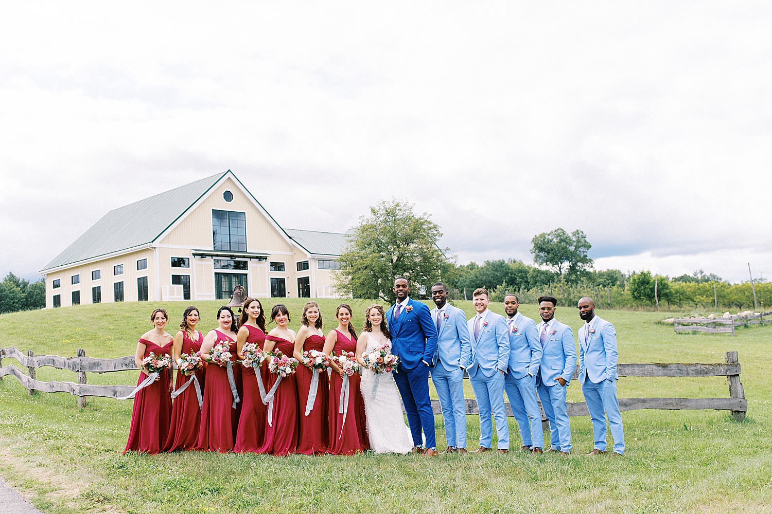 Bridal party in red, white, blue for Fourth of July wedding by New York Photographer 