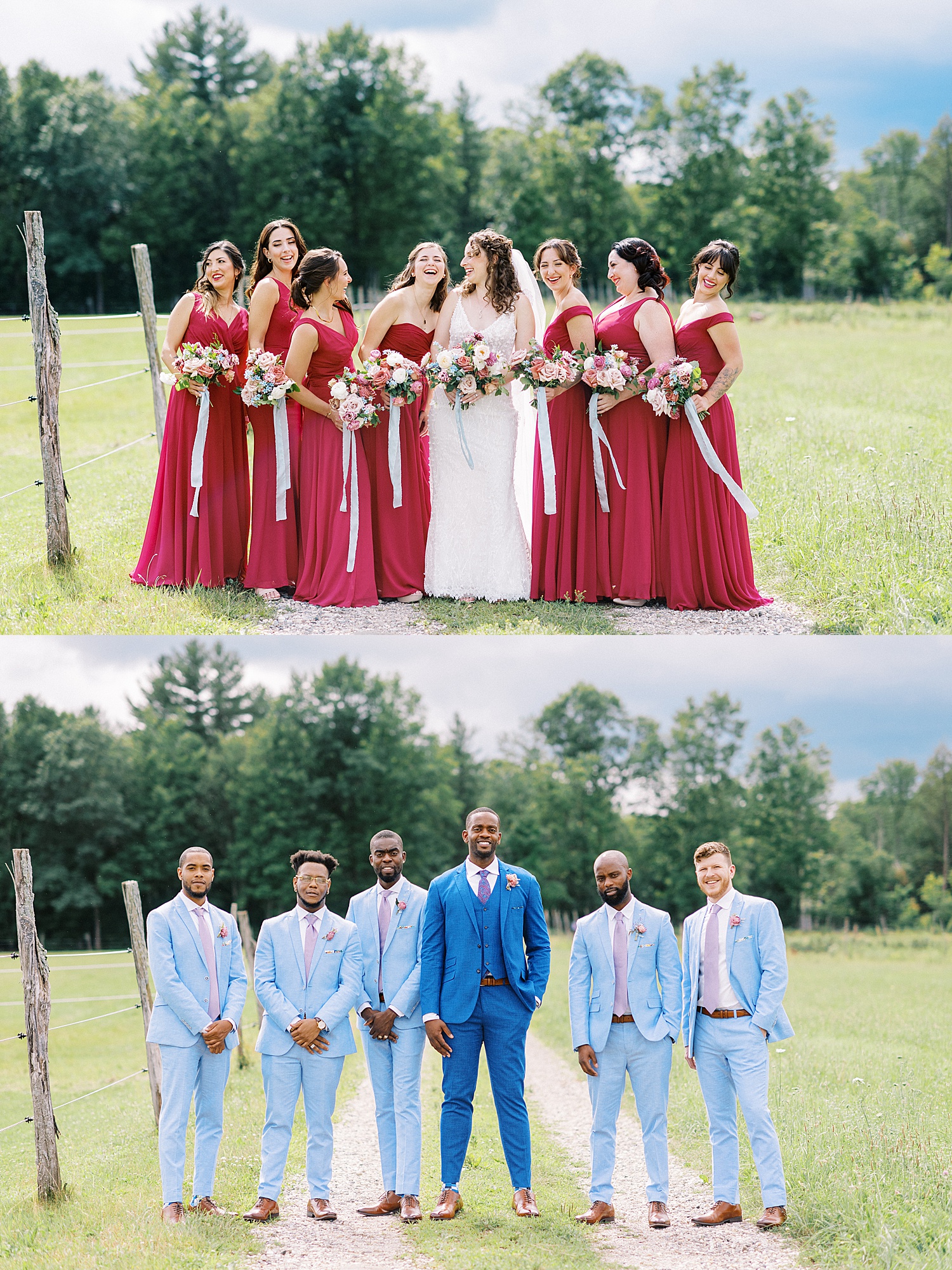 Wedding party in red & blue for Summer day by Lynne Reznick photography 