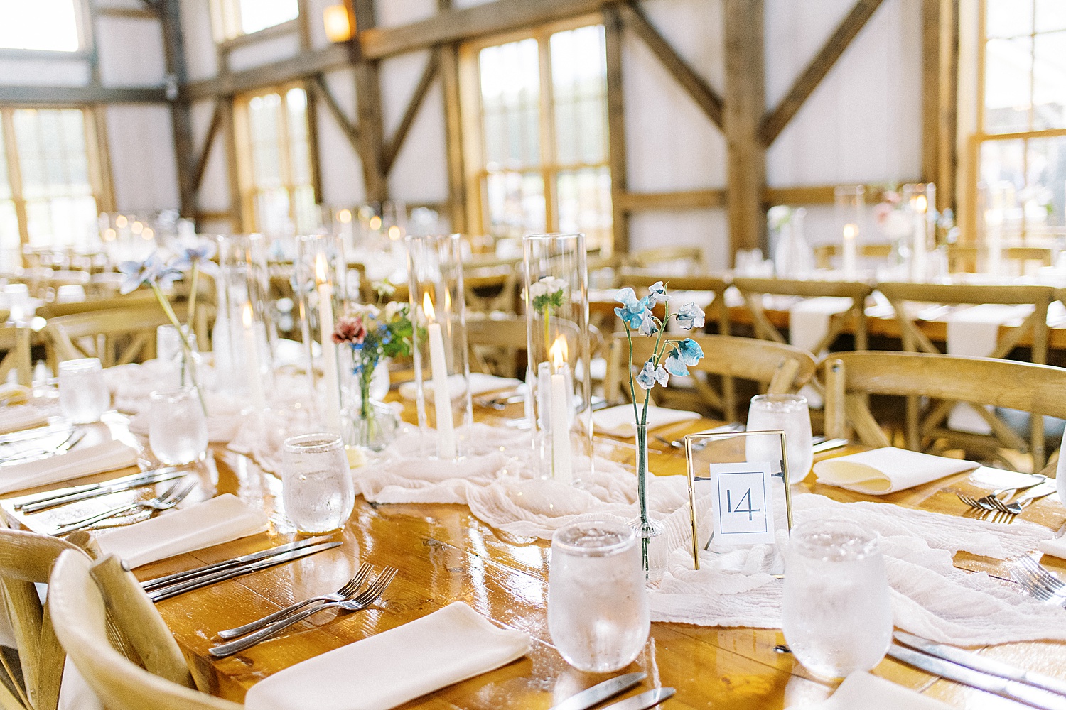 Table decorations at barn reception by a New York Photographer 