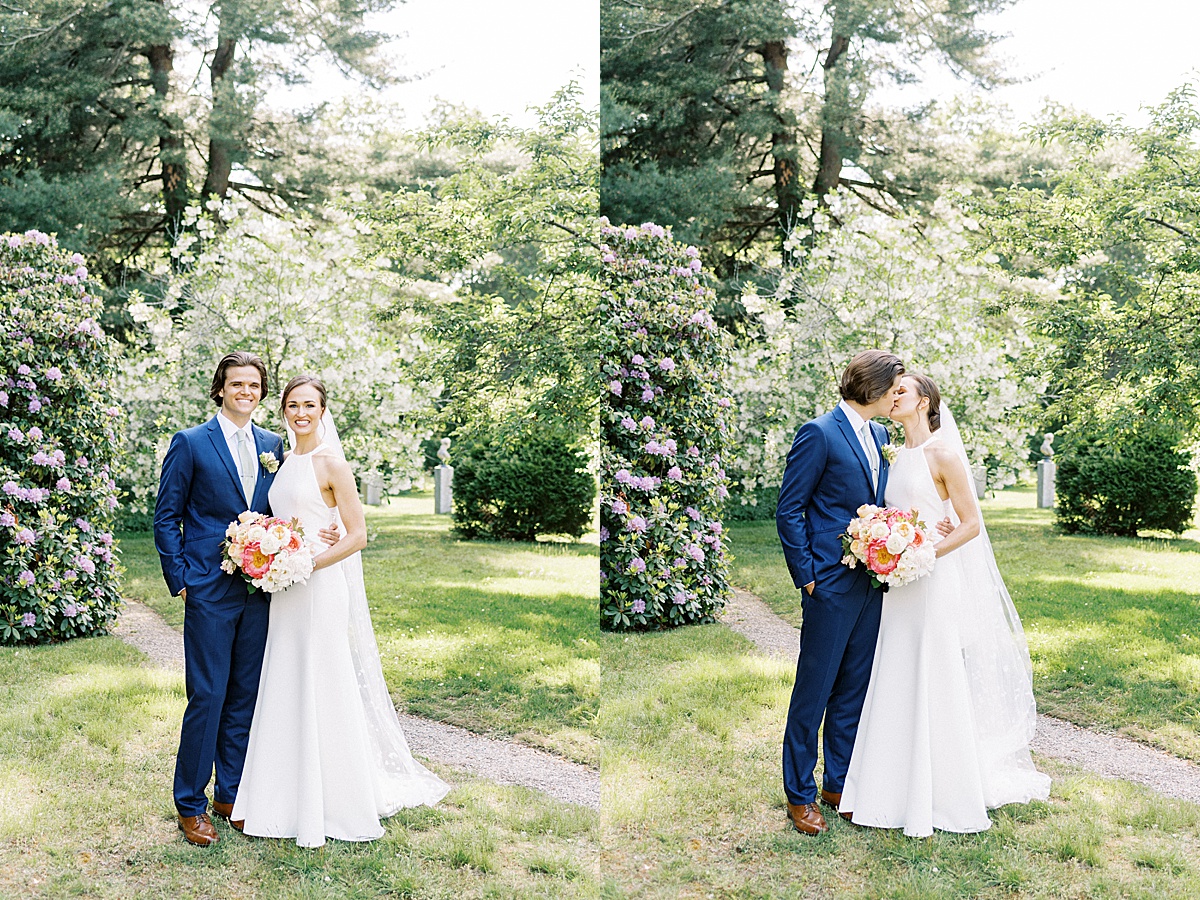 elegant preppy bride and groom pose before outdoor wedding shot by Lynne Reznick Photography