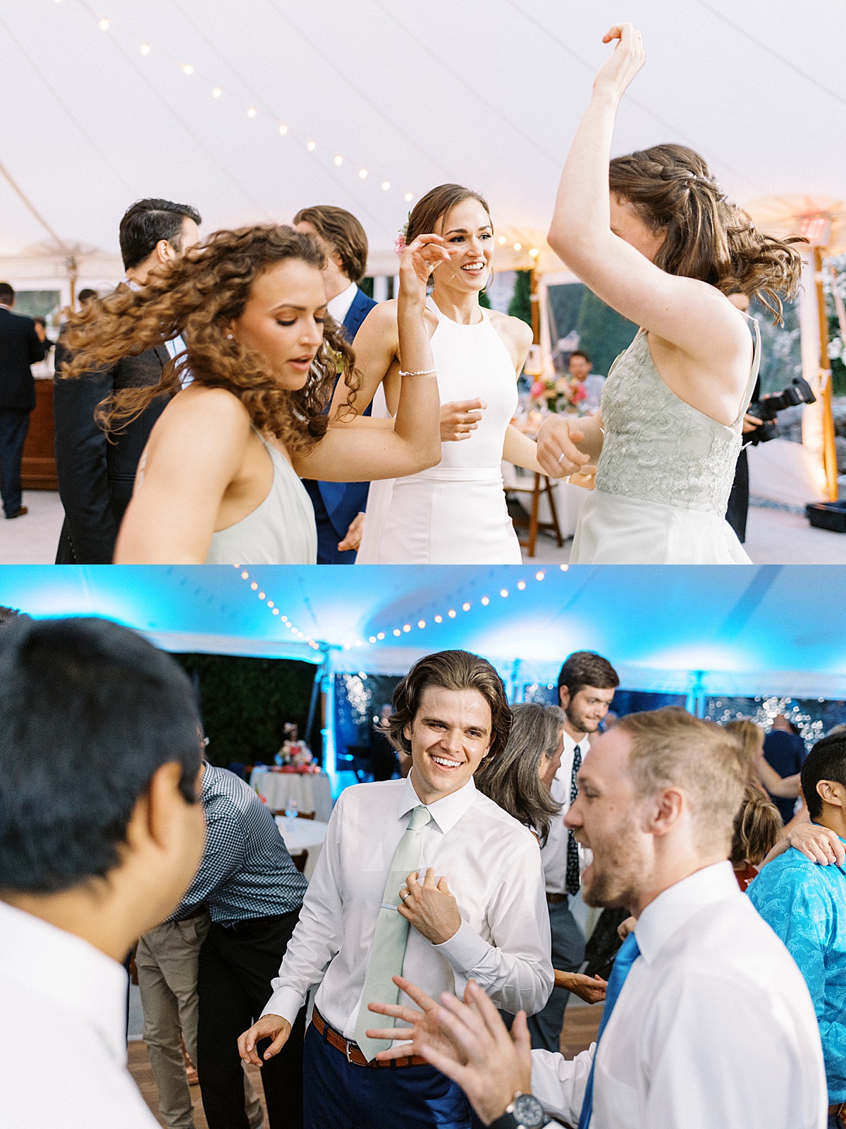 bride and groom at classy garden ceremony dance with guests at reception shot by Massachusetts wedding photographer