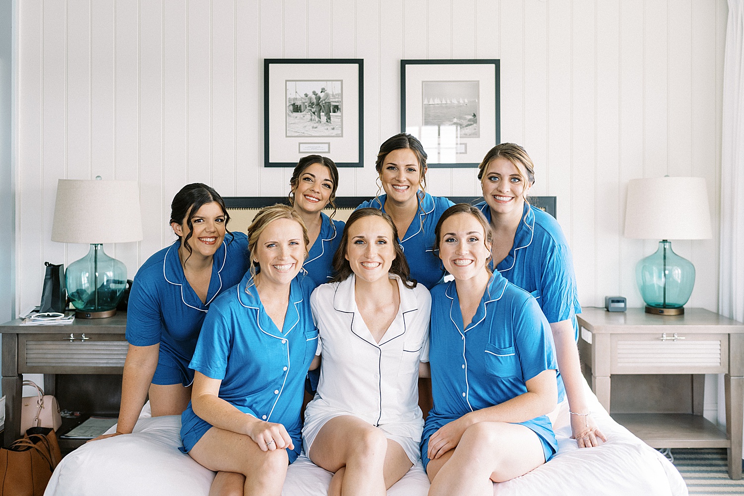 Bride and her bridesmaids in matching PJs by Lynne Reznick photography
