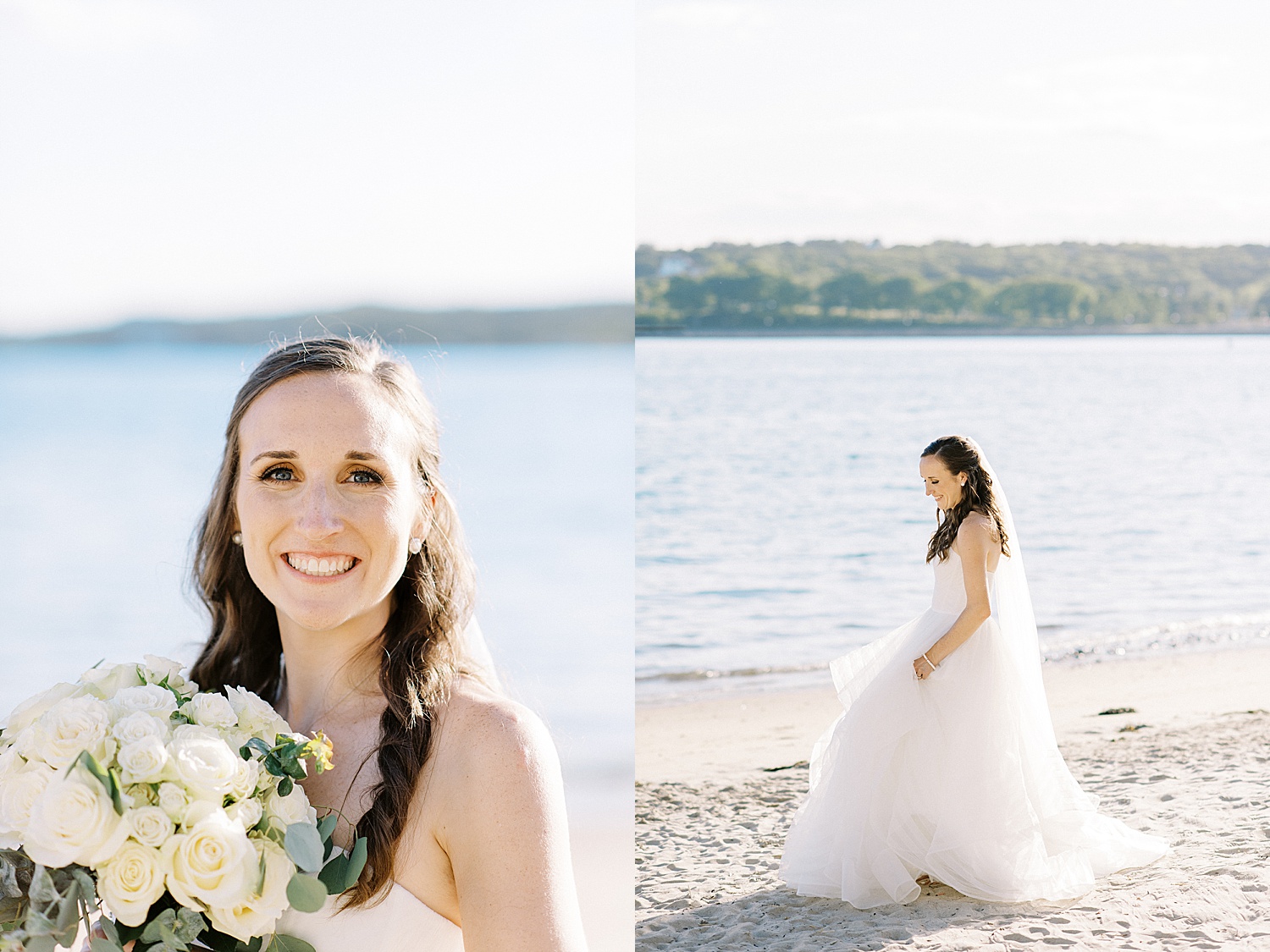 bride dancing on waterfront by Massachusetts wedding photographer