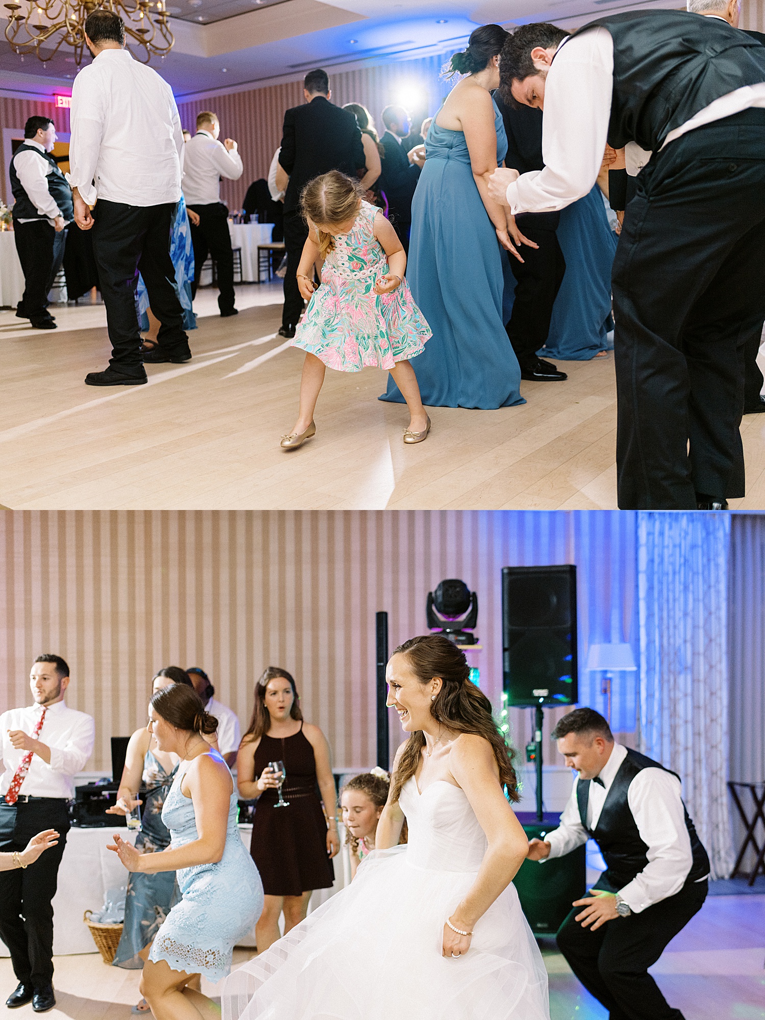 Guests dancing at reception by Massachusetts wedding photographer