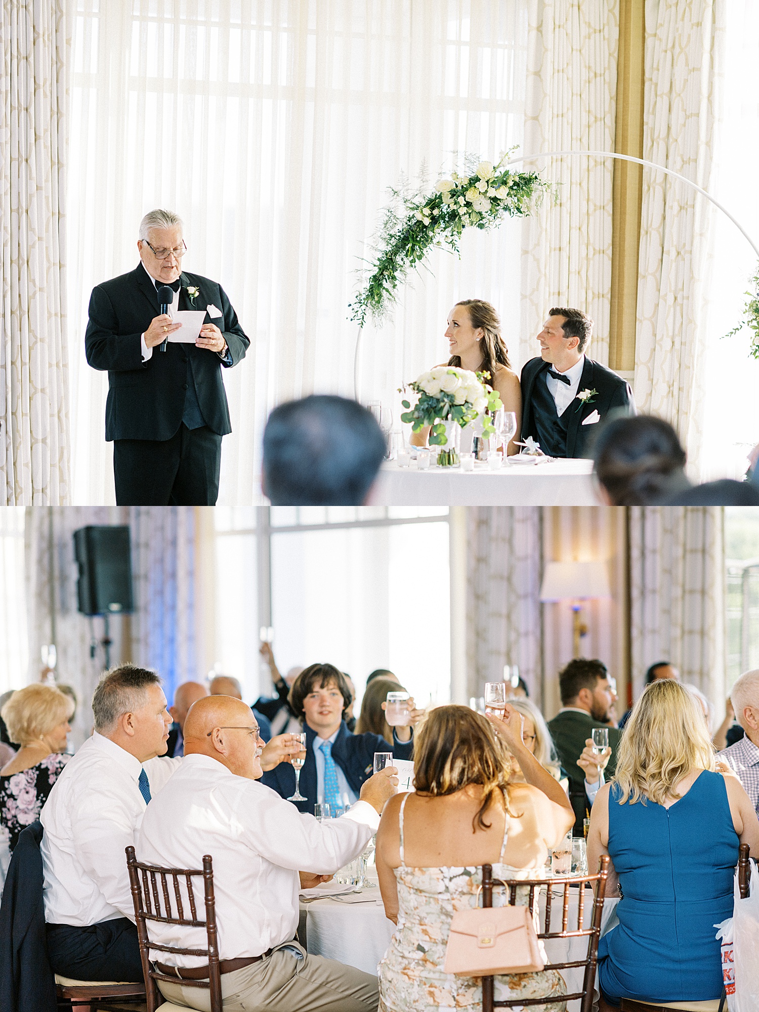 Father of the bride gives a toast by Massachusetts wedding photographer