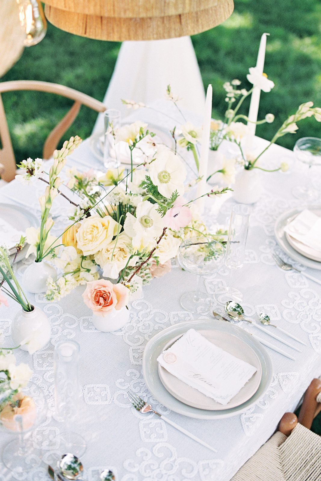 table settings on romantic wedding day