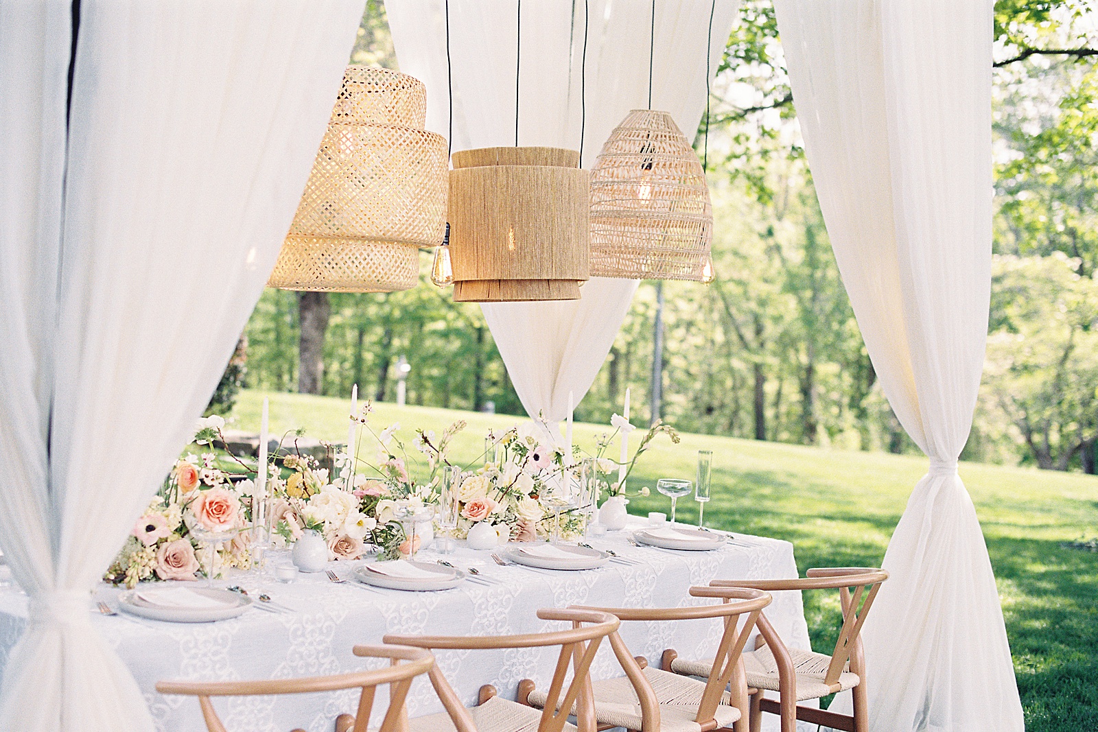 boho garden table setting with florals for nuptials