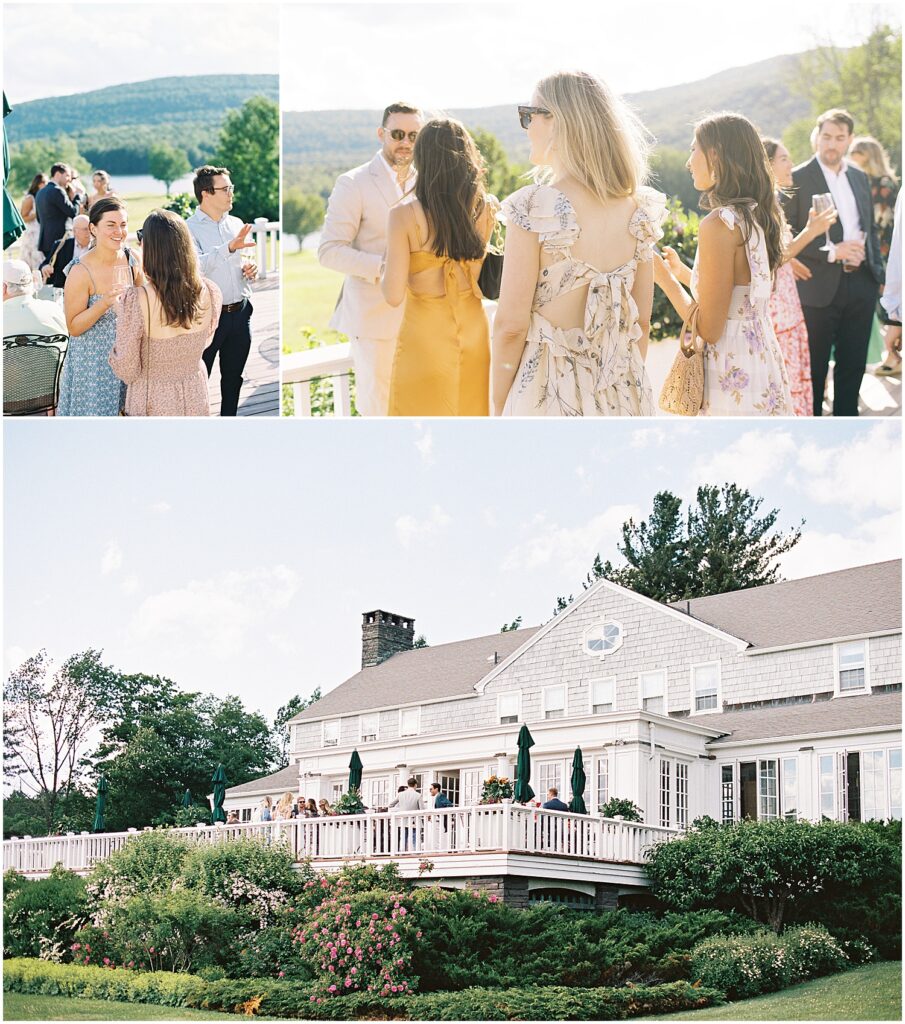 guests enjoy wedding welcome party at tented catskills wedding