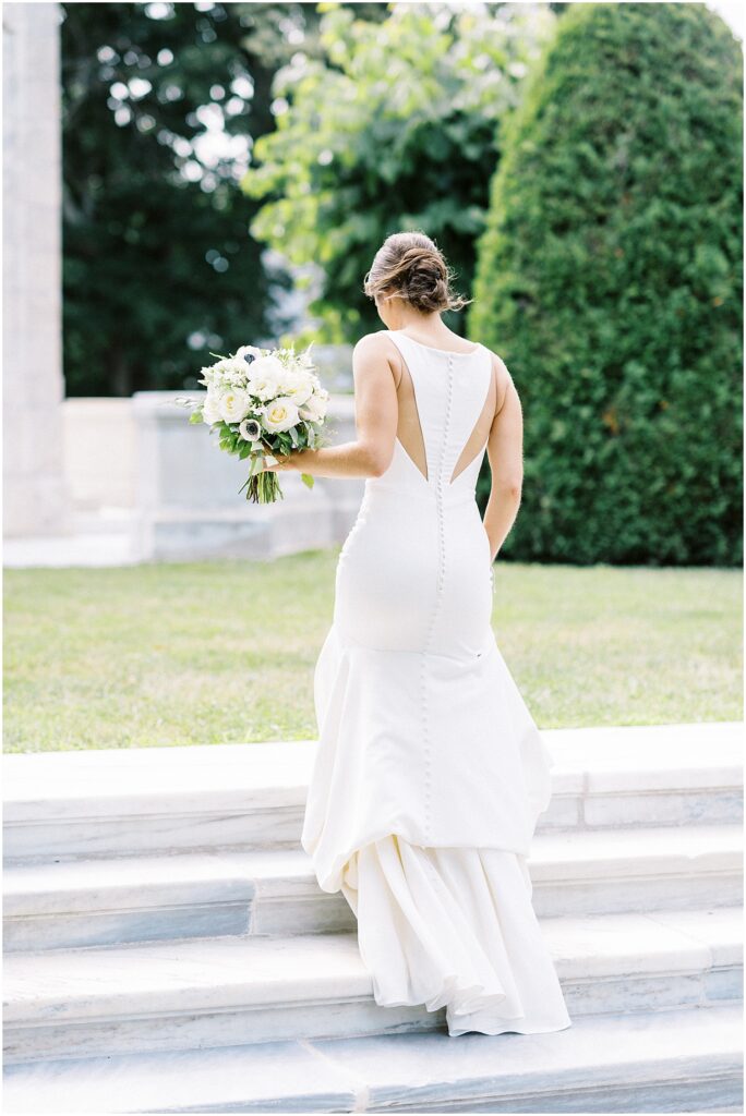 candid of bride at The Elms mansion 