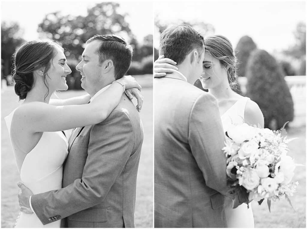 black and white couples portraits on wedding day