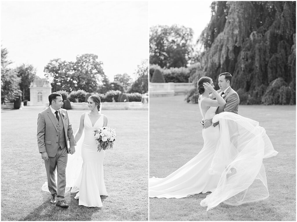 black and white portraits of newport bride and groom