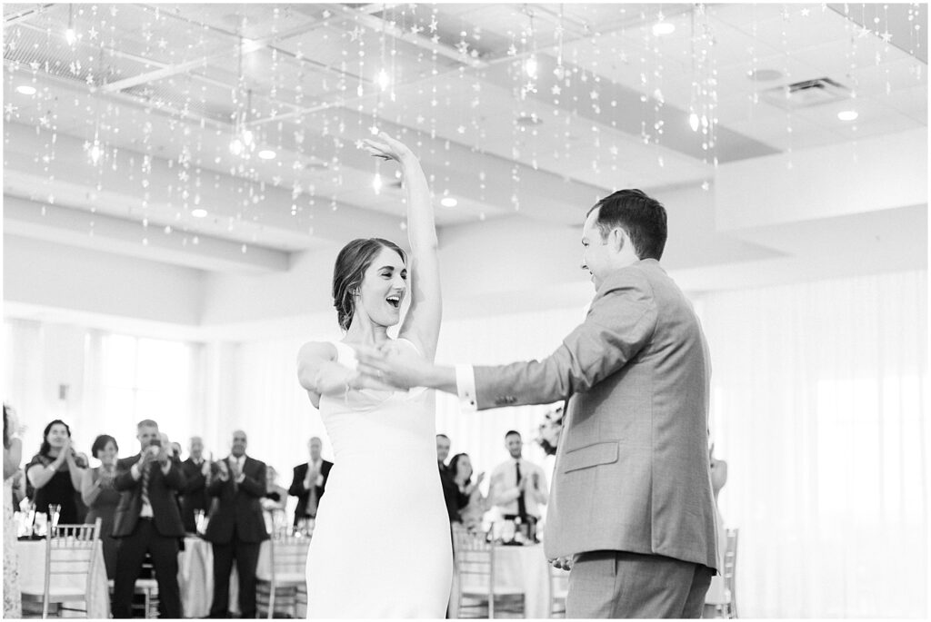 black and white of couples first dance