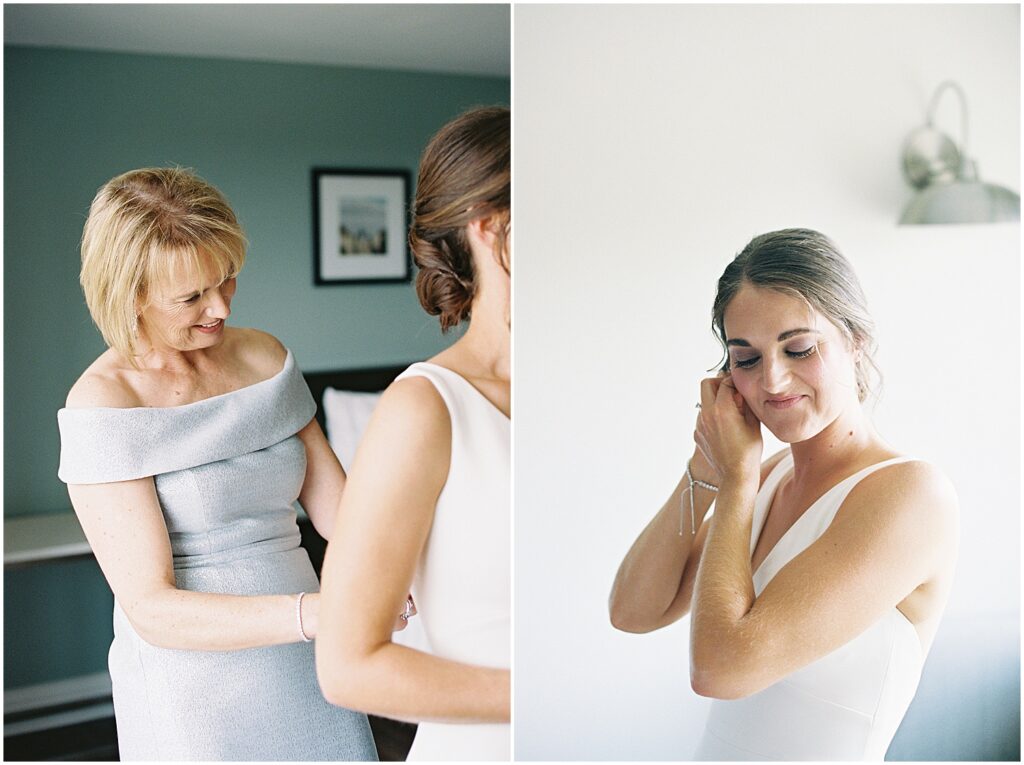 bride getting ready for her summer wedding in Newport