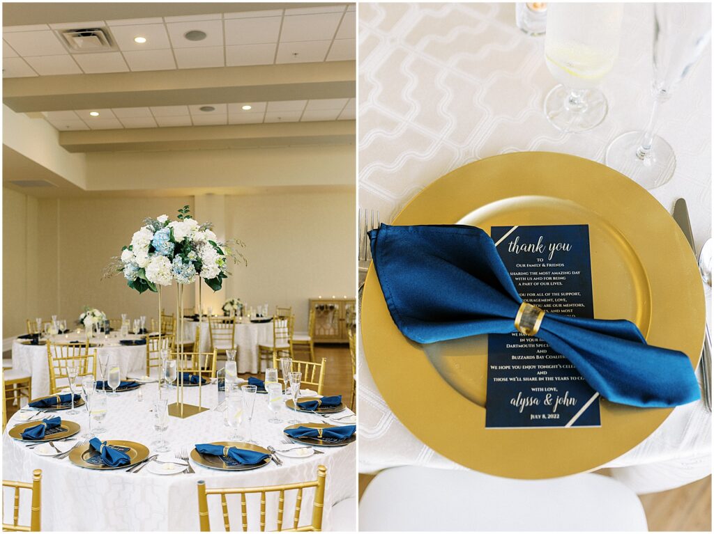 preppy navy and gold decor for east coast wedding