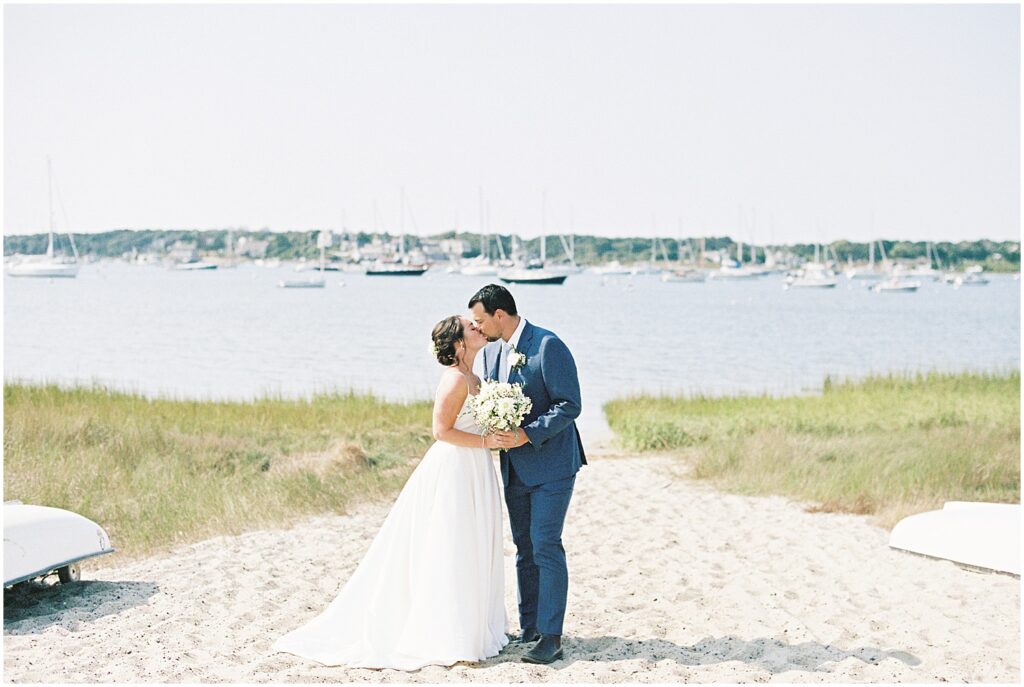 beach portraits of bride and groom for cape cod wedding