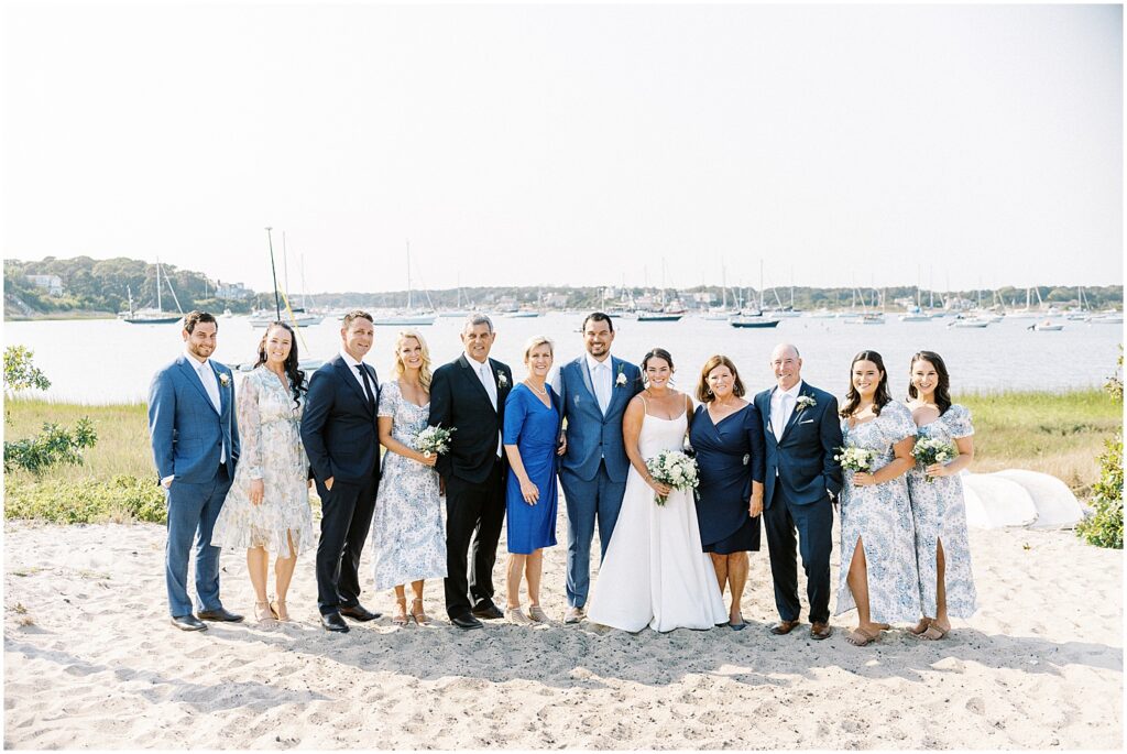 family portrait on the beach for Cape Cod wedding weekend