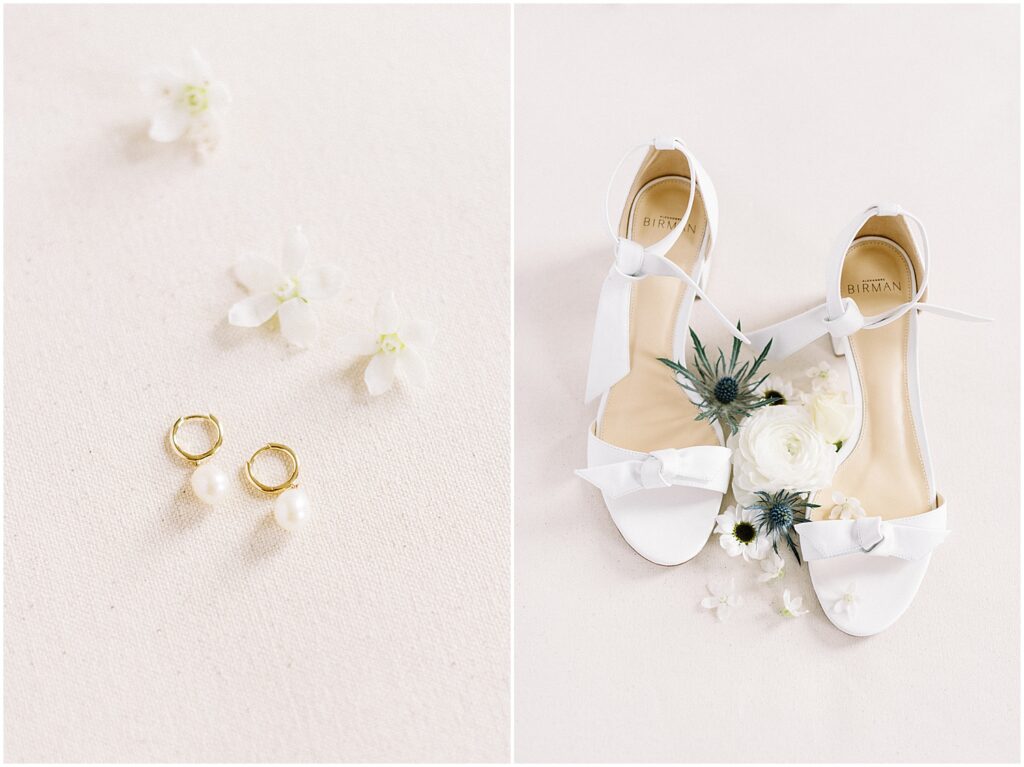 bridal details of shoes and earrings