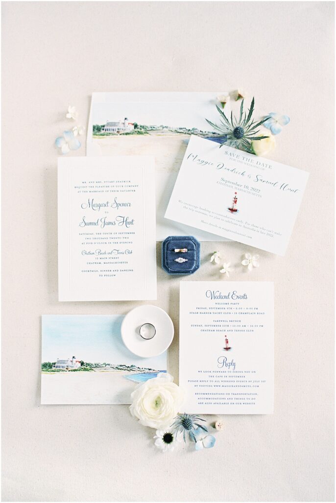 Chatham inspired invitation suite for Cape Cod wedding weekend