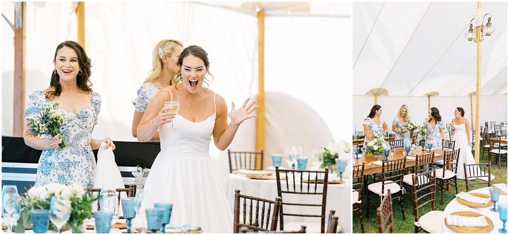 bride excited to see reception tent for first time