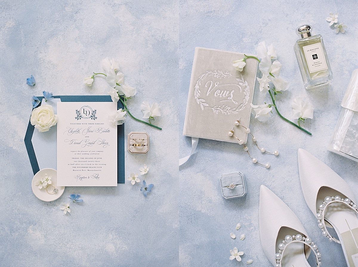 flat lay vow books for a cape cod wedding