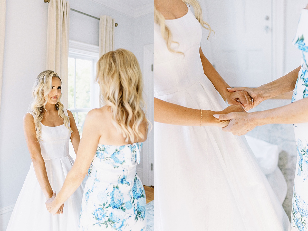mom and bride holding hands captured by Lynne Reznick Photography
