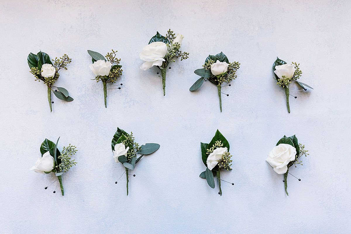 flower boutonnieres for bridal party captured by Boston wedding photographer