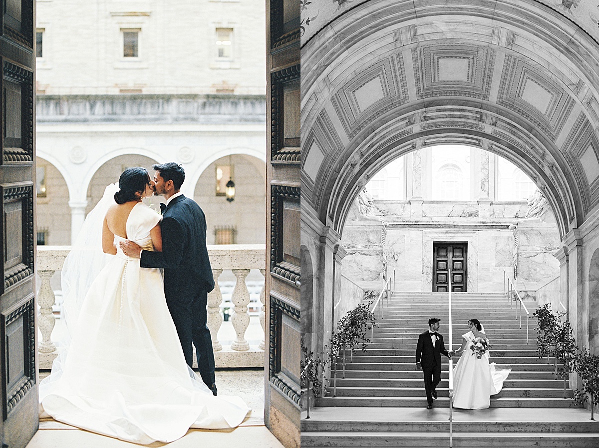 man and women kissing and walking down stairs photos by Lynne Reznick Photography 