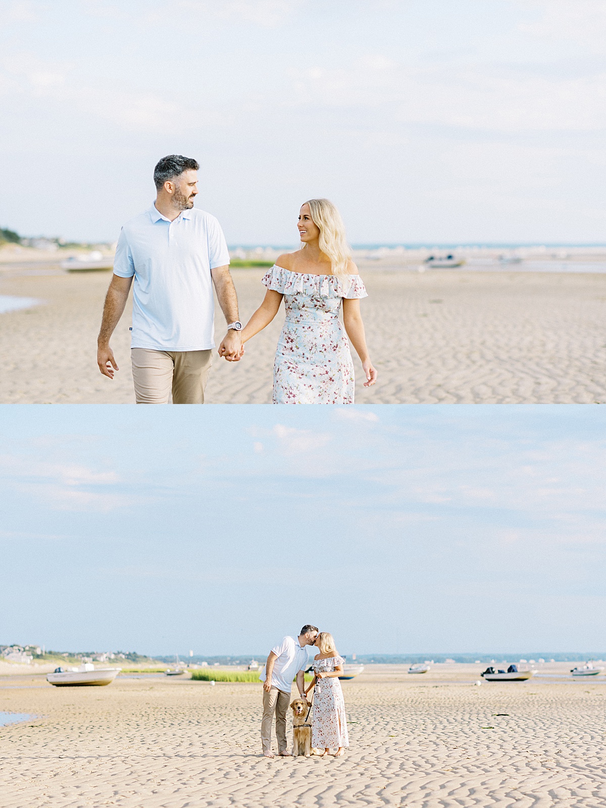 couple walking with their dog during a portrait session with a Boston Wedding Photographer