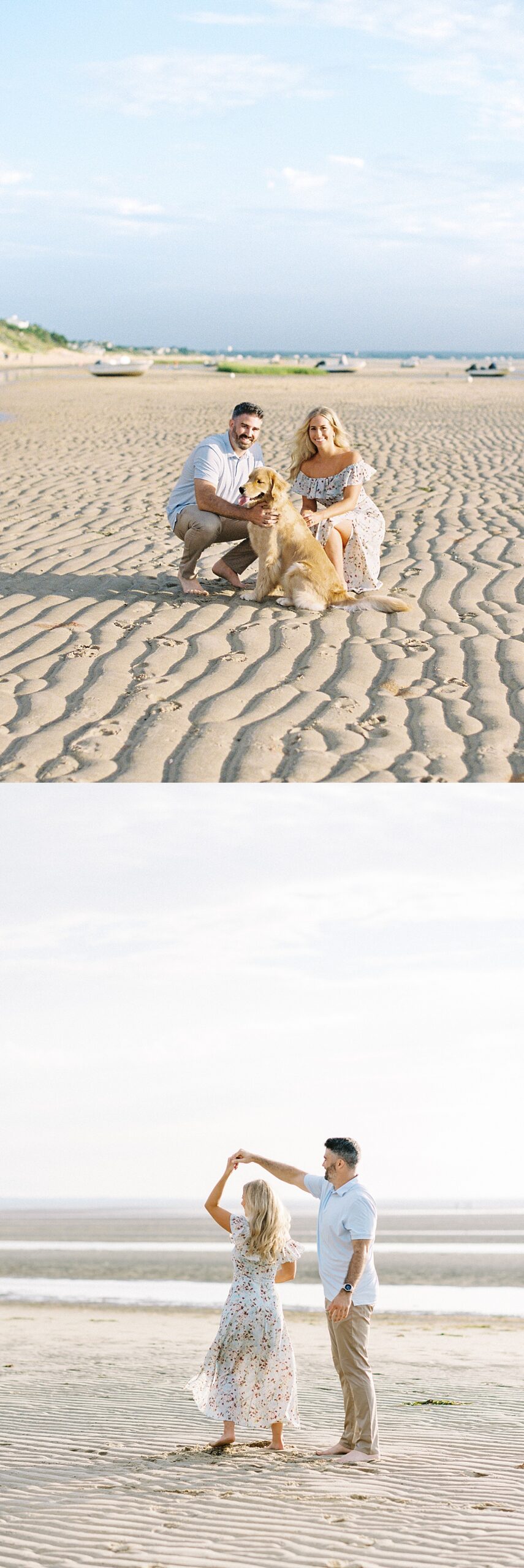 man spinning women on the beach during Cape Cod Engagement shoot