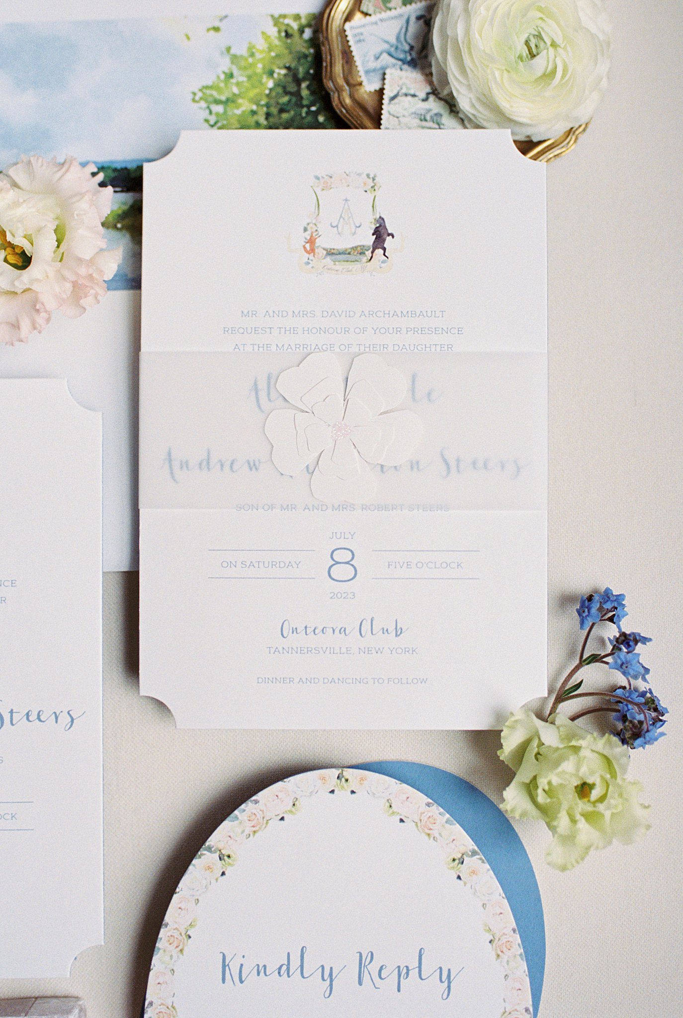 invitation with floral details for Onteora Club celebration