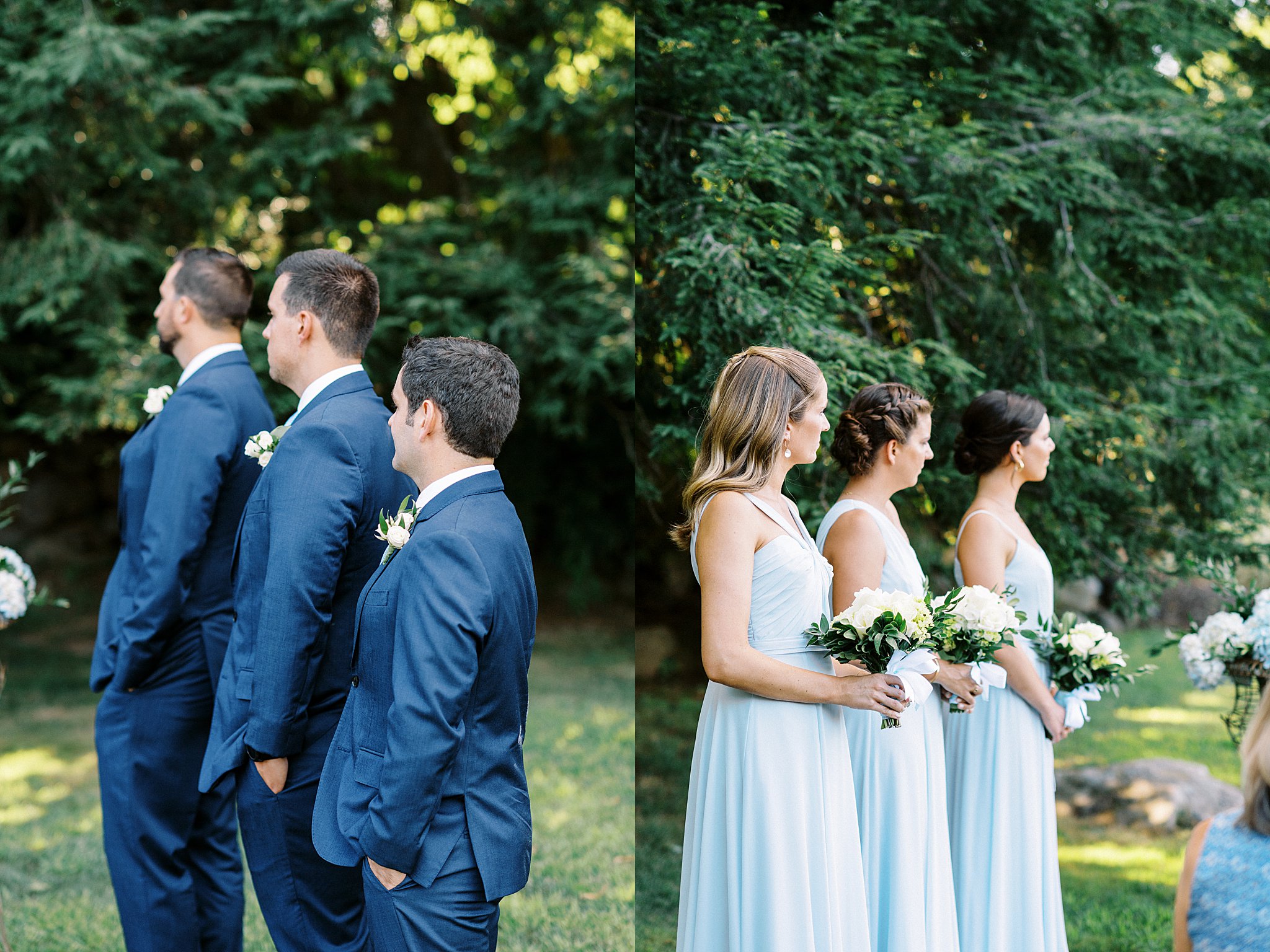 wedding party looks toward the couple by Lynne Reznick Photography 
