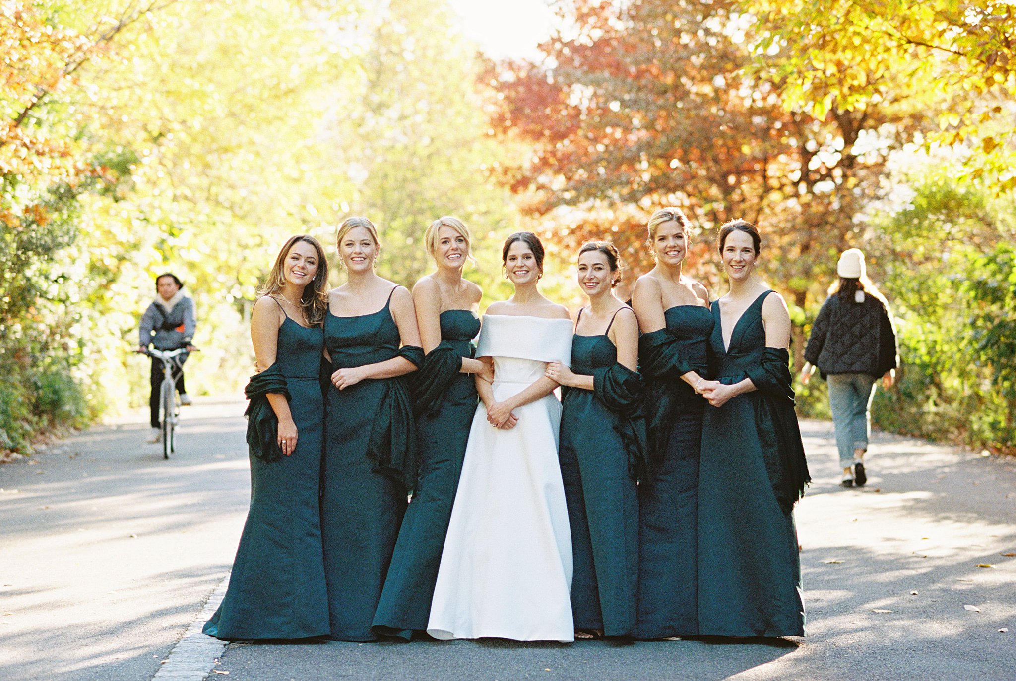 bridesmaids gather together on promenade outside Brooklyn Heights Casino