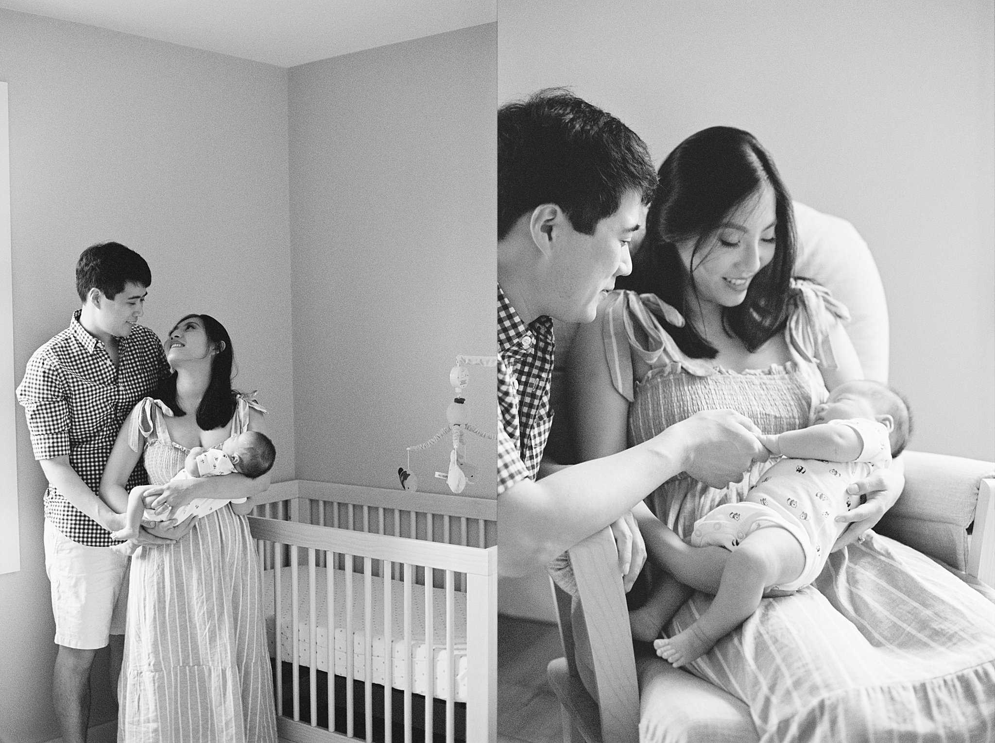 mom holds baby in rocking chair by Boston family portrait photographer