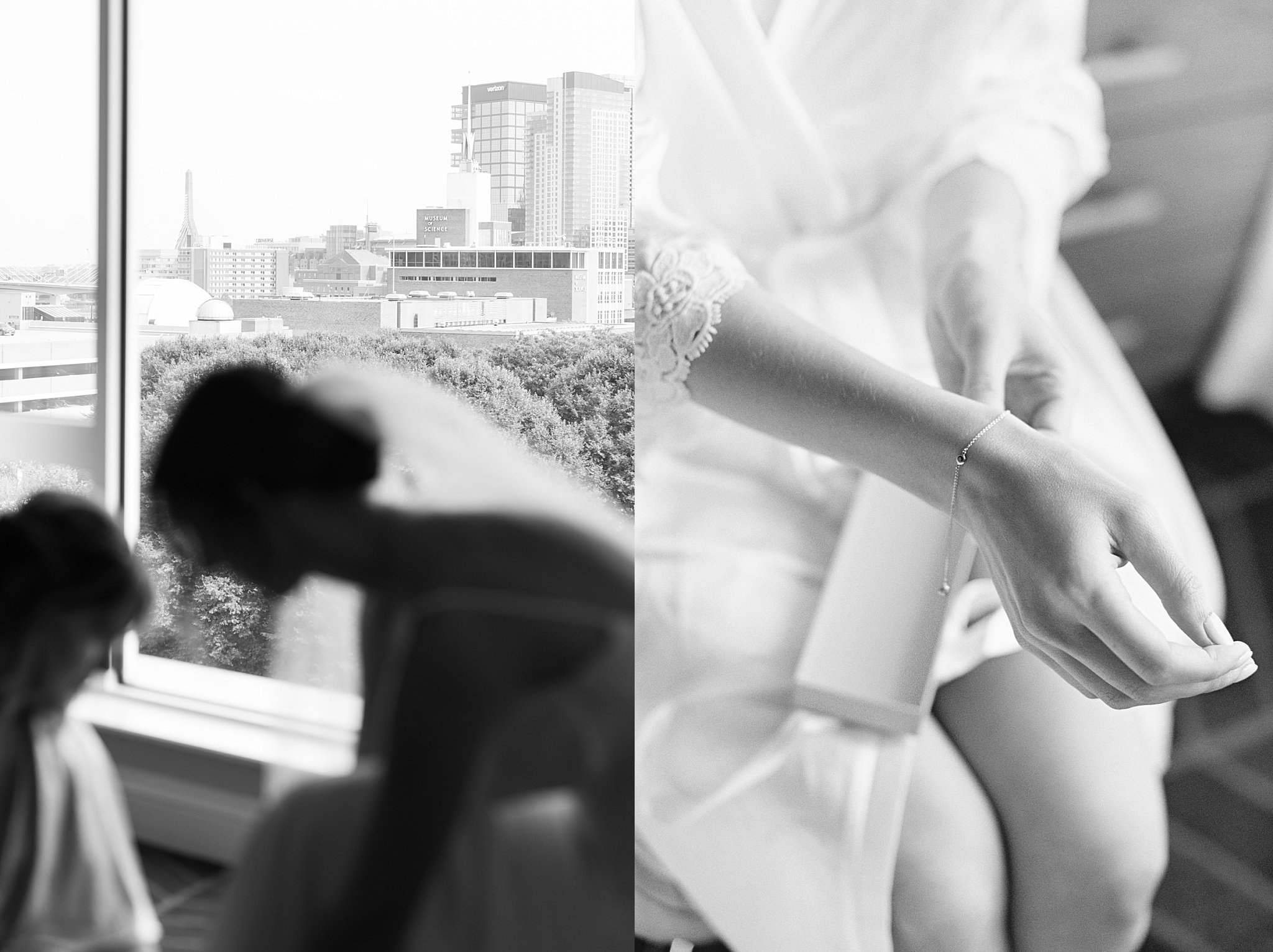 woman puts on bracelet by Boston Wedding Photographer