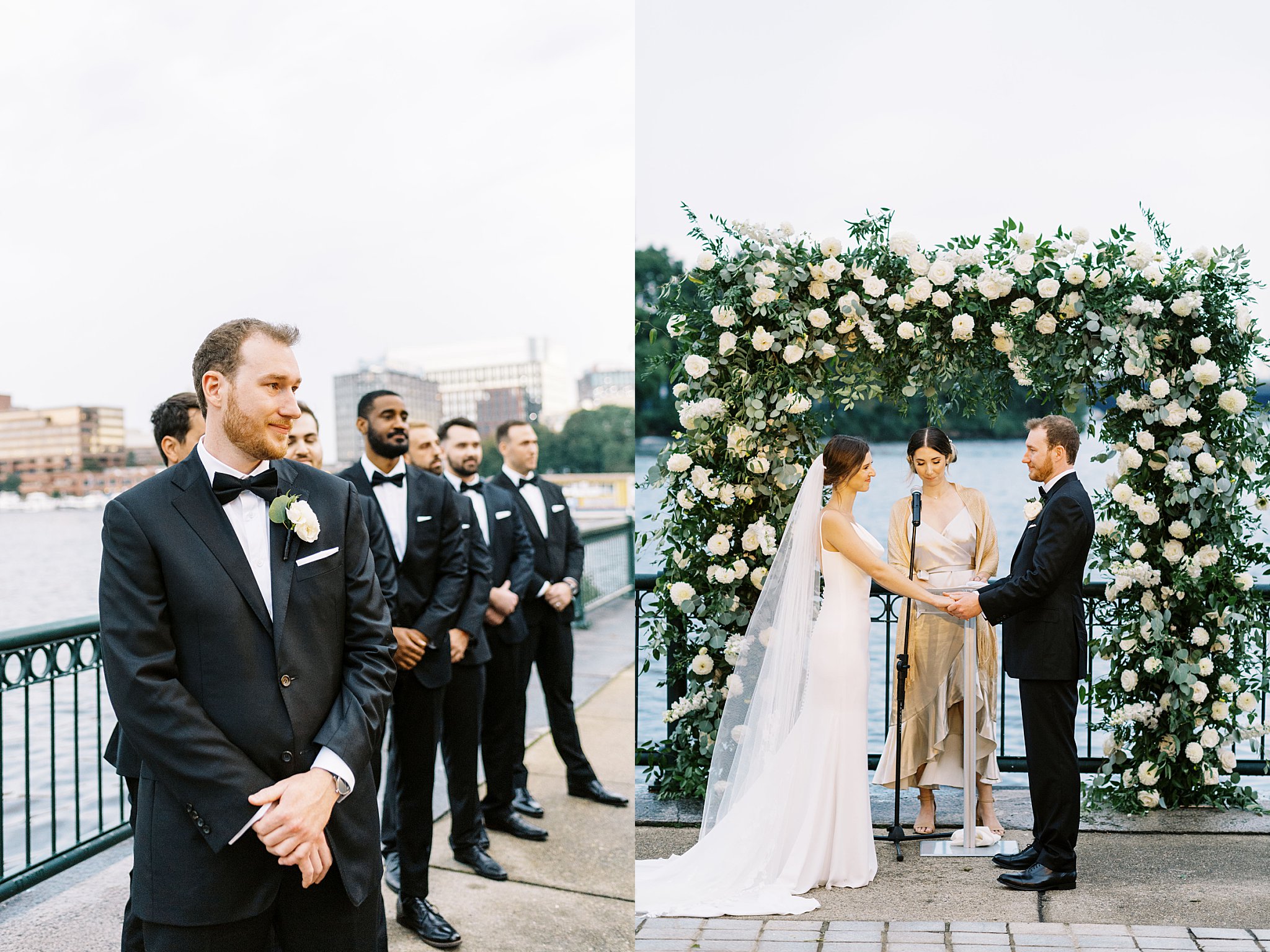 groom watches for bride to make entrance by Boston Wedding Photographer