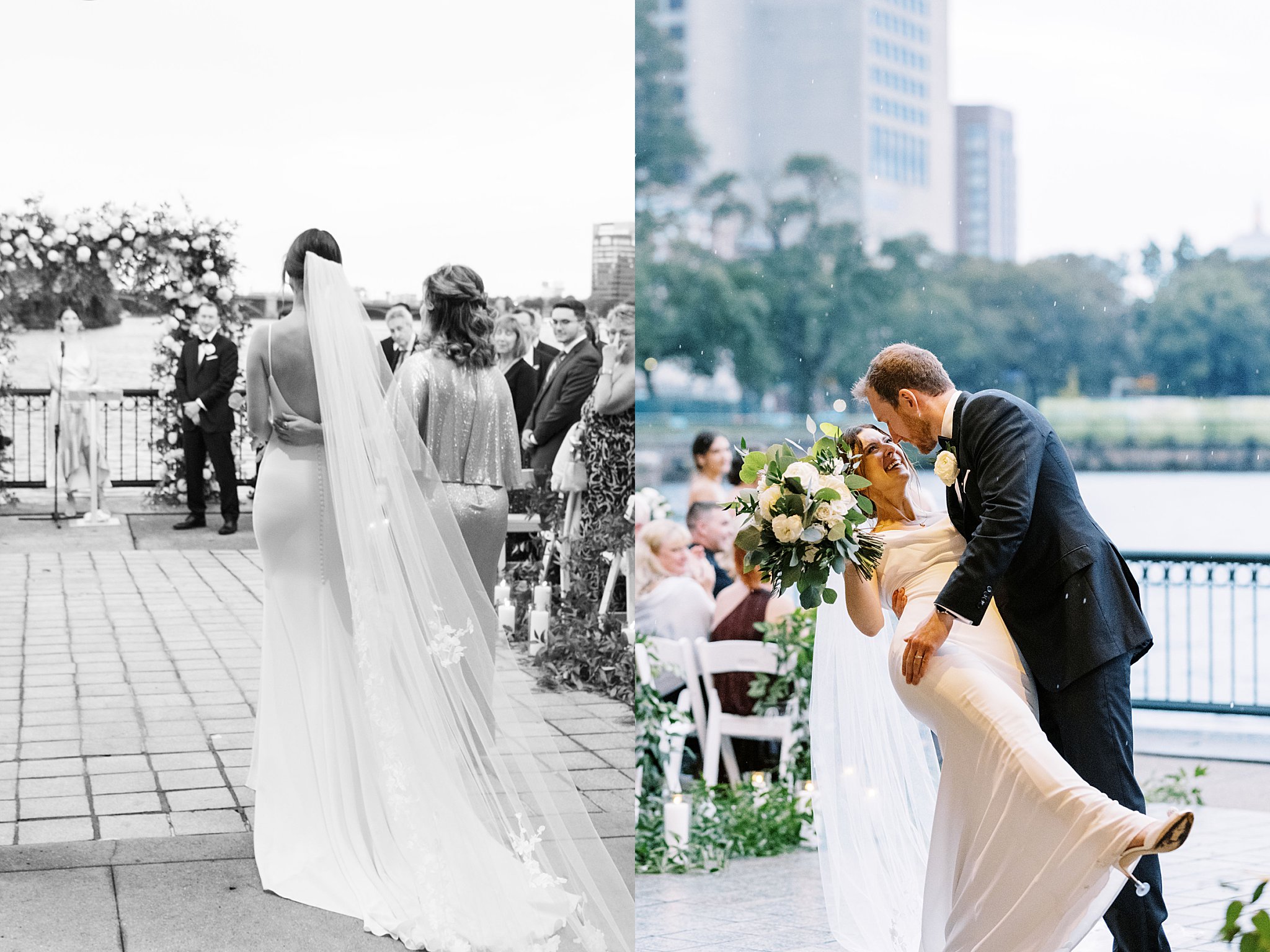 husband dips wife after ceremony by Lynne Reznick Photography