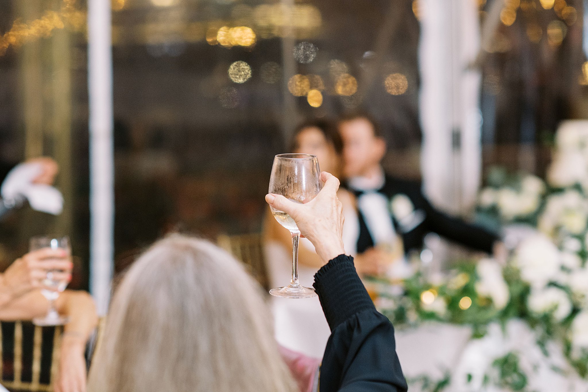 guest raises glass to toast by Lynne Reznick Photography