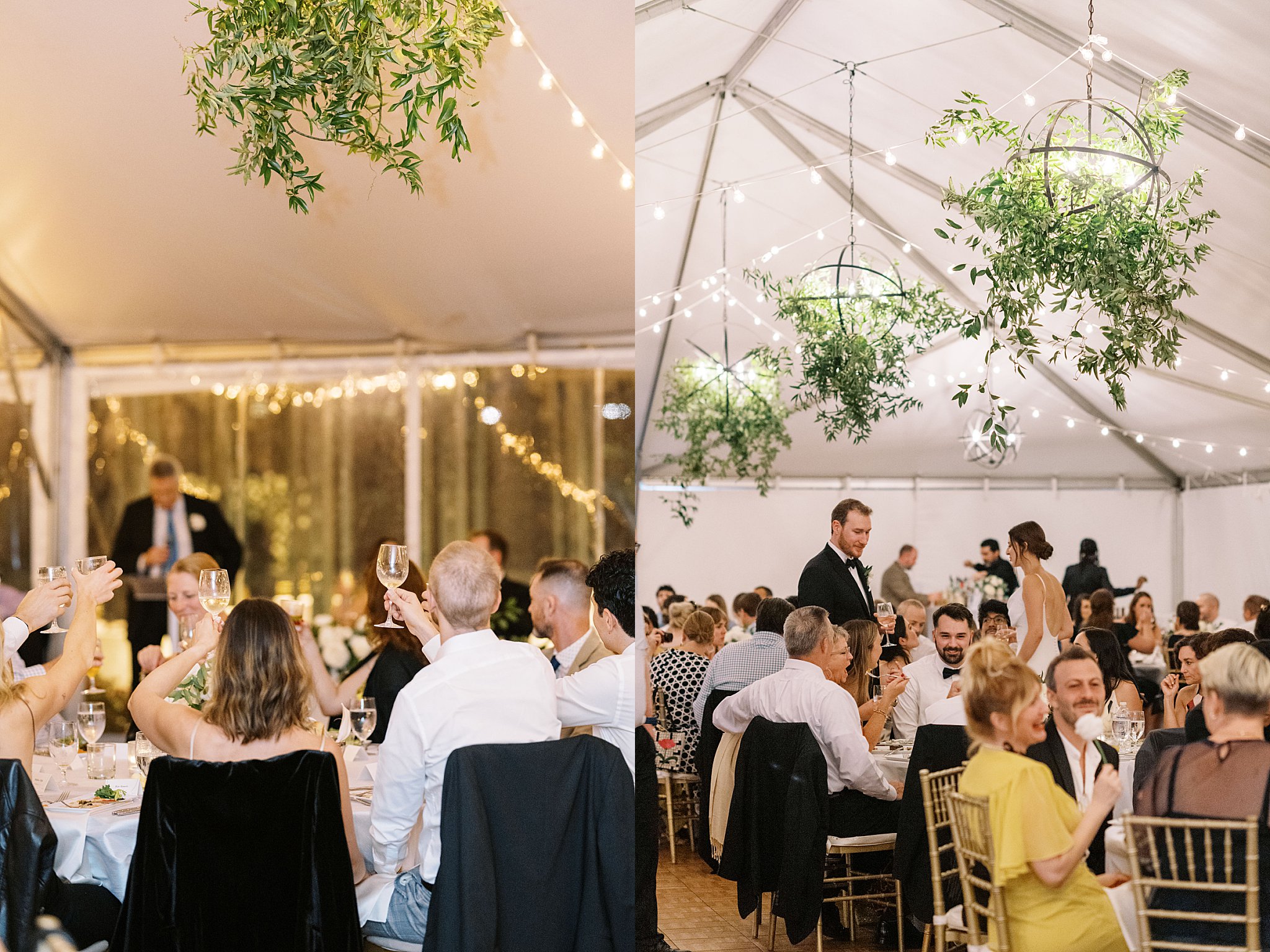 guests raise glass to toast bride and groom at Museum of Science 