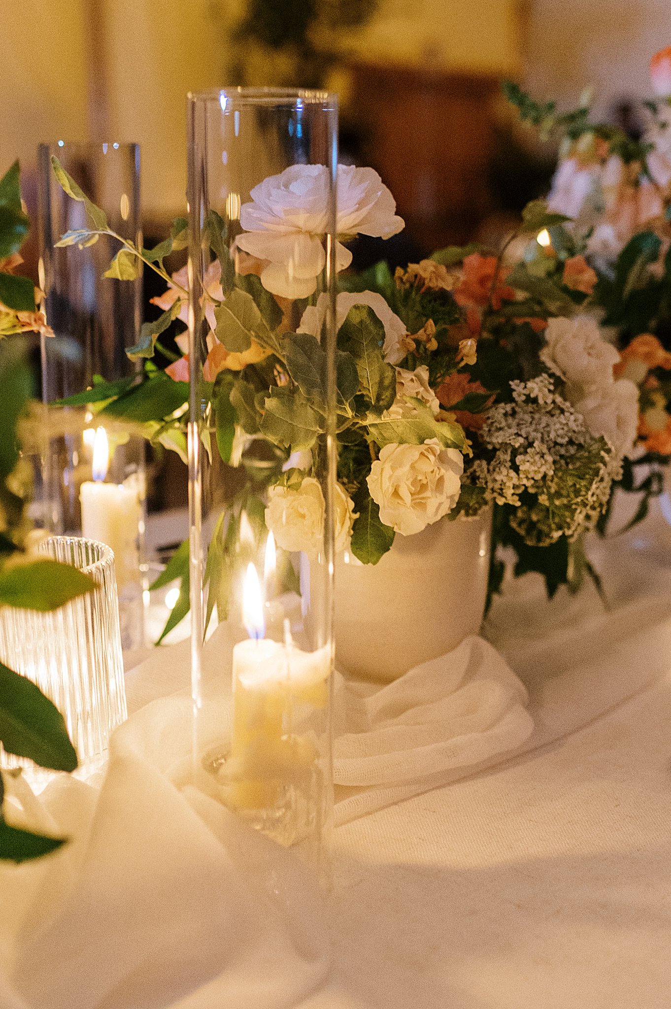 candles burning on table at reception at The Bohlin