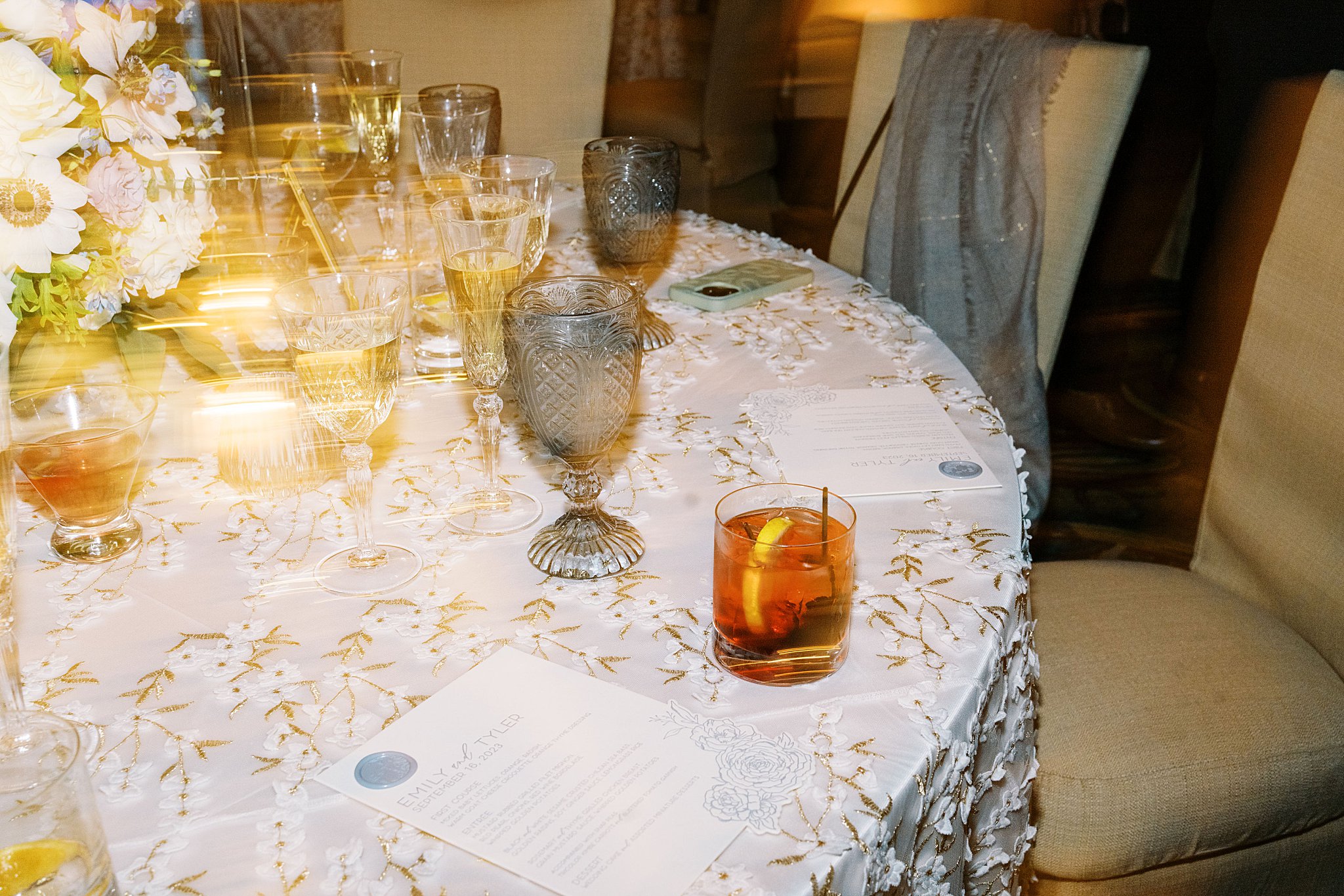 drink sits on table at reception by Boston wedding photographer