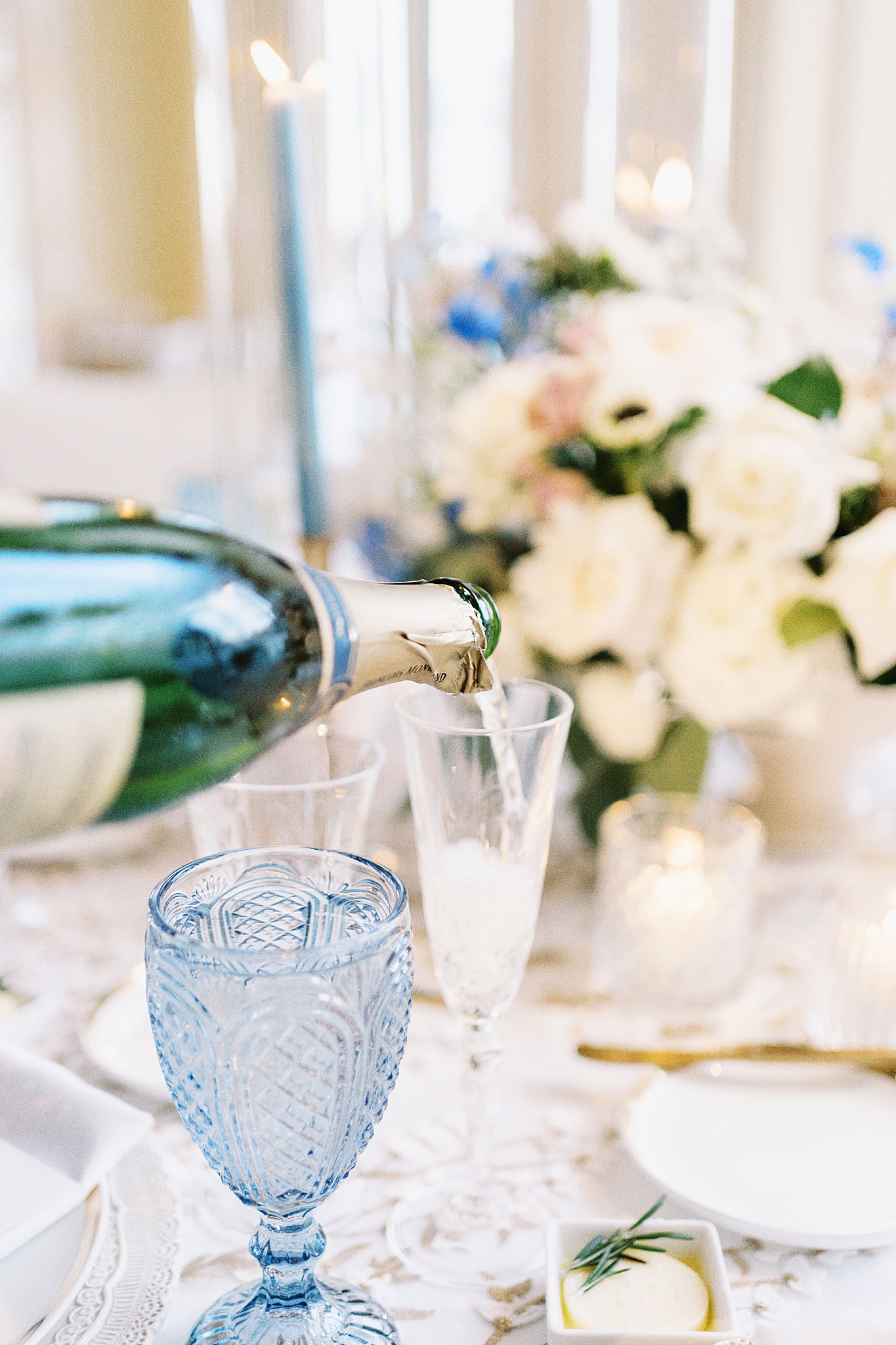 champagne poured into glass at reception at Boston Harbor Hotel