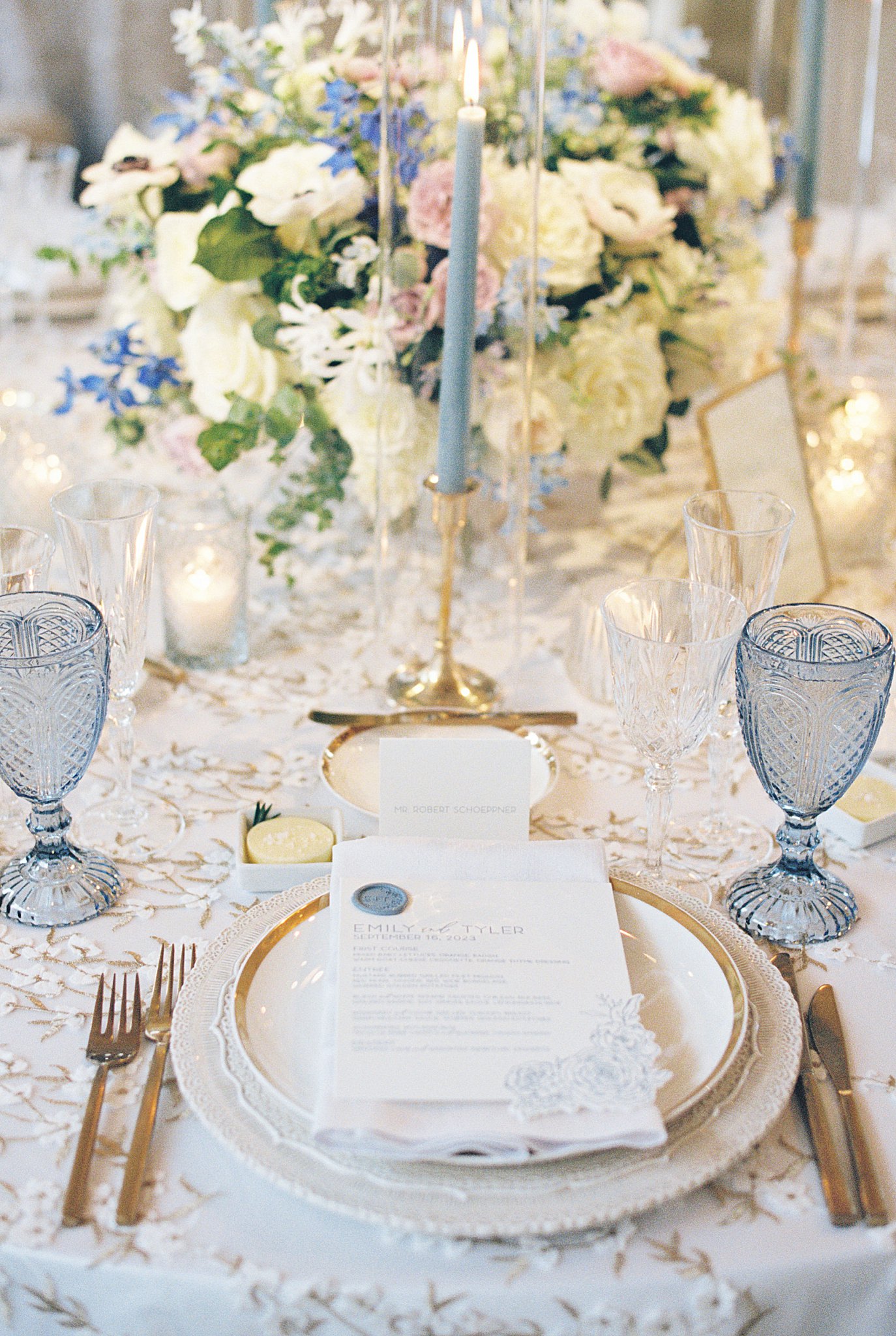 dinner place settings at Boston Harbor Hotel include letterpress menus