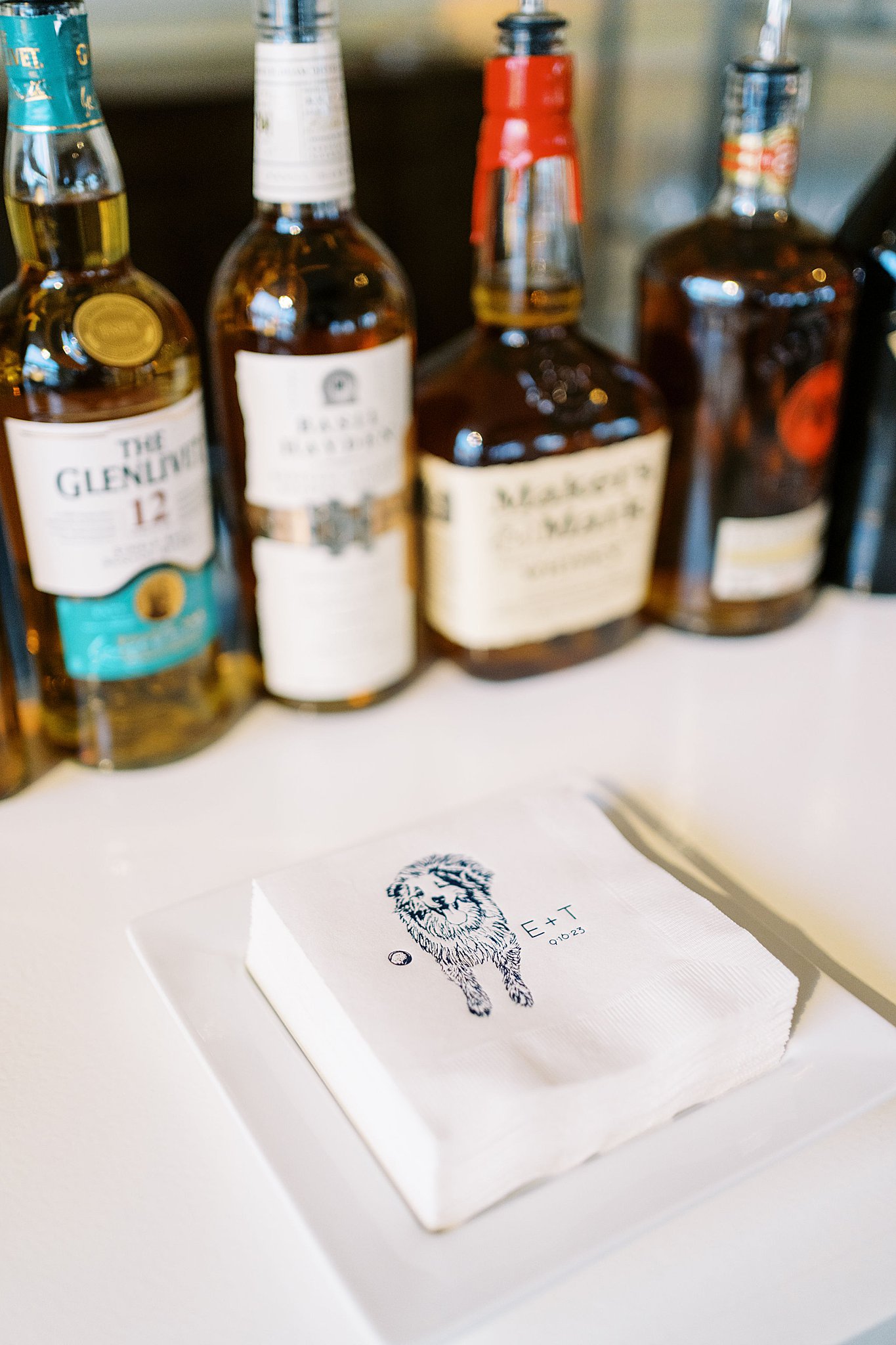 customized napkin at bar by Boston wedding photographer