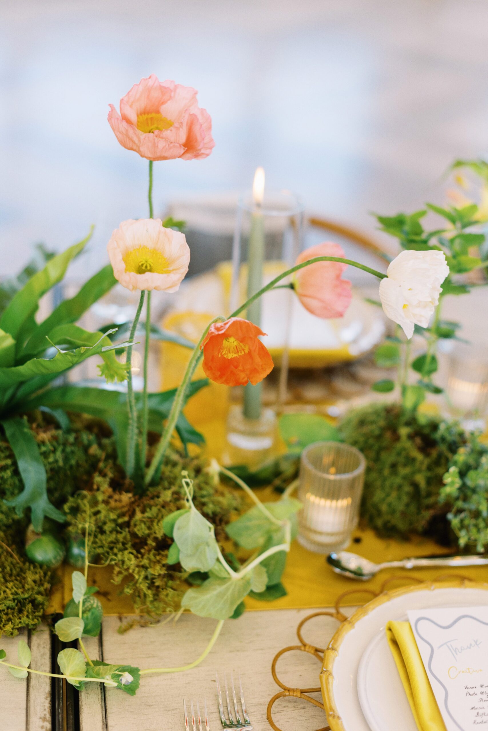 florals and fresh herbs as tablescape for event for wedding planners at Wychmere on Cape Cod