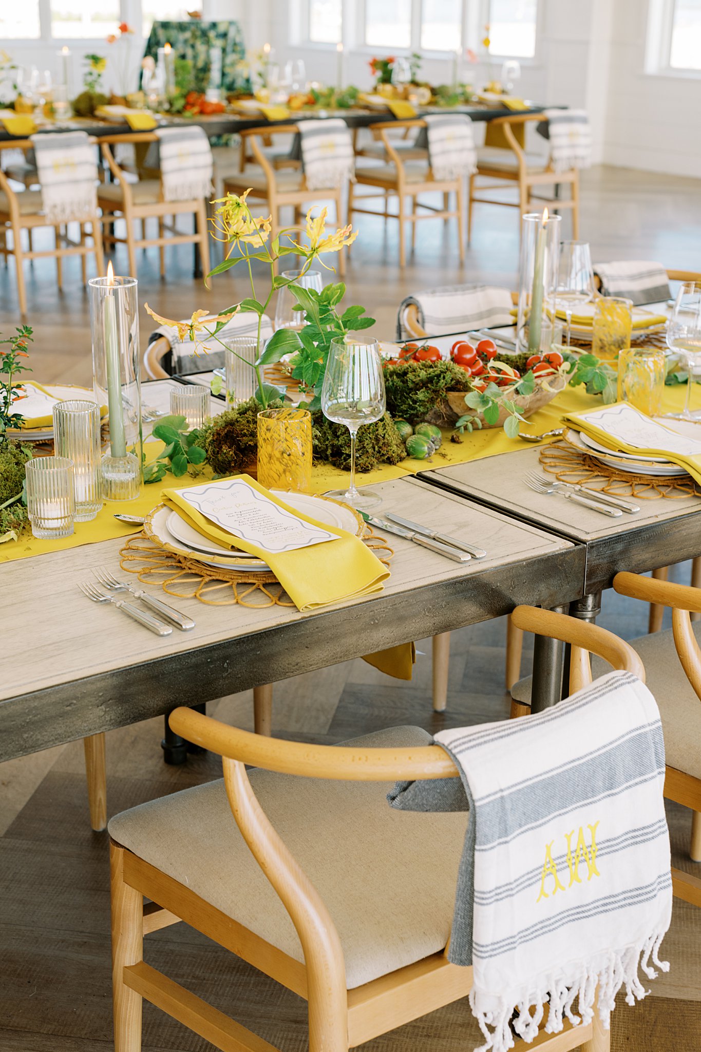 bright table decor stands out in neutral space by Lynne Reznick Photography