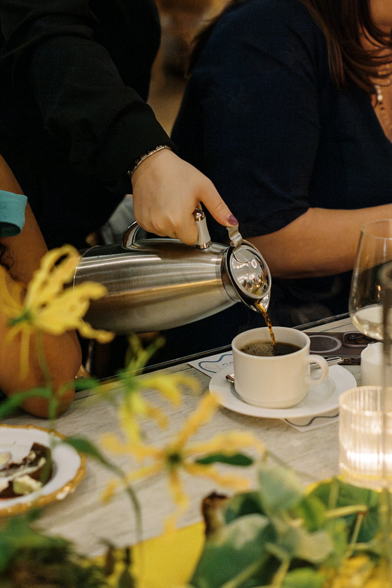 coffee is poured at Wychmere Boston Planners Dining Club